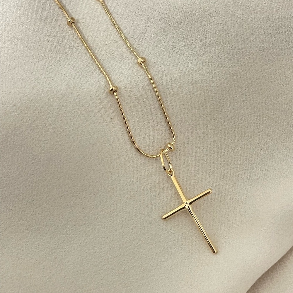 18k Gold Plated Cross Beaded Necklace